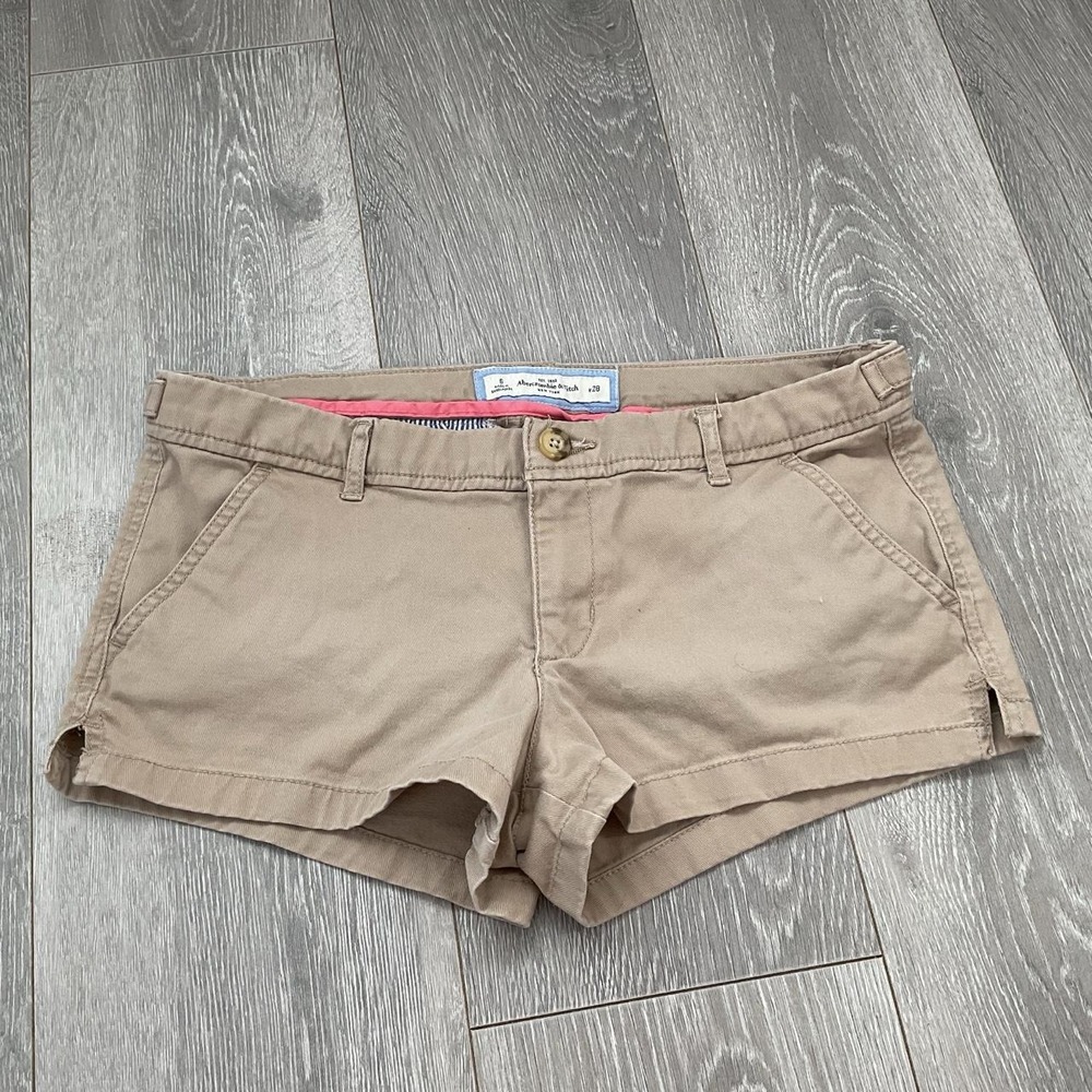 Abercrombie & Fitch Vintage Y2K Low Rise Khaki Chino Micro Shorts Tan Size 6 W28